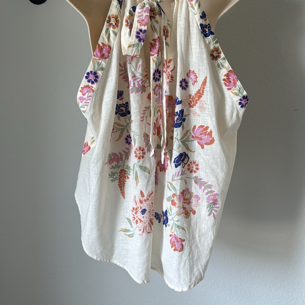 Free People Floral Halter Tank Top in Cream with Pink, Blue & Orange Flowers - Picture 2 of 2